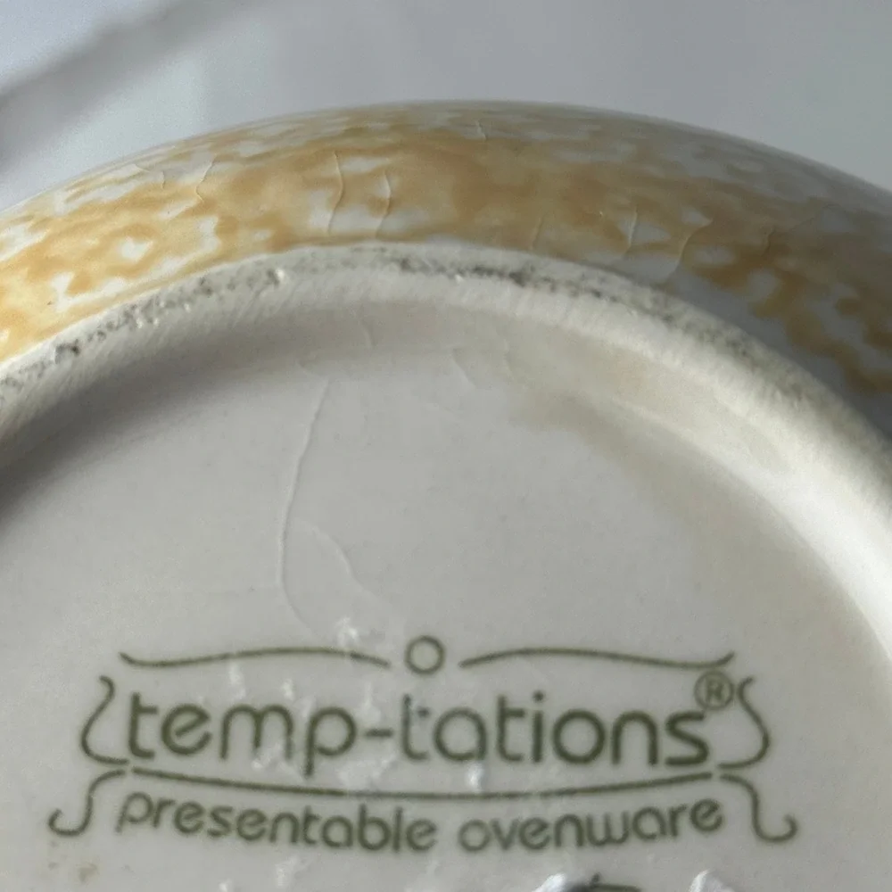 Temp-Tations Old World Yellow Handled Round Serving Bowls Set of 2 Ceramic